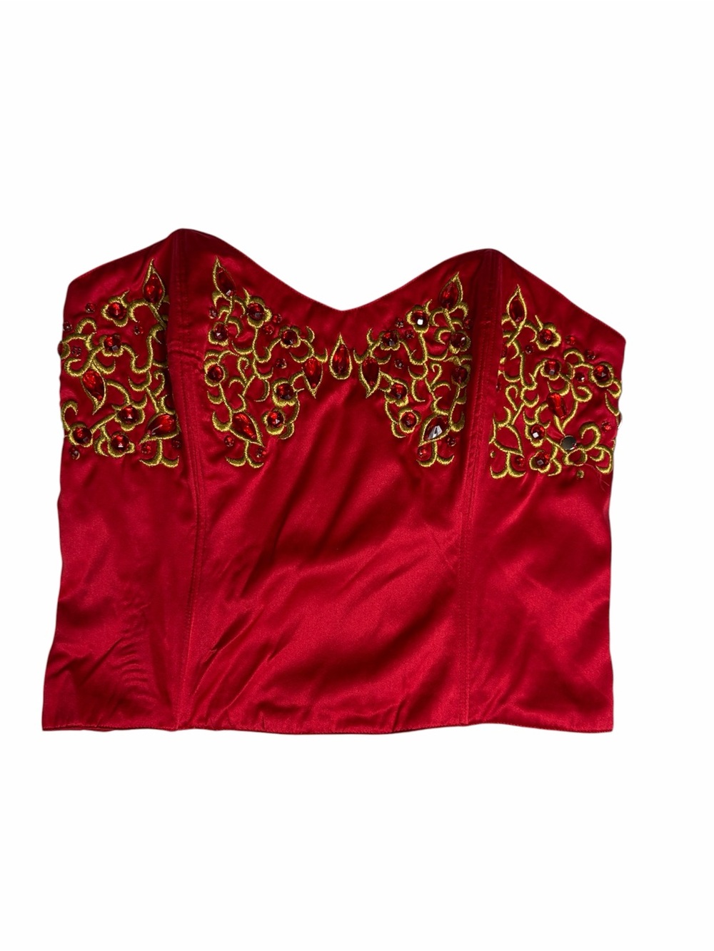 Vintage Victoria’s Secret 2003 red satin with gold embroidery bustier corset top